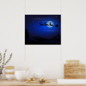 サンタ・トナカイが月を越えて青 ポスター (キッチン)