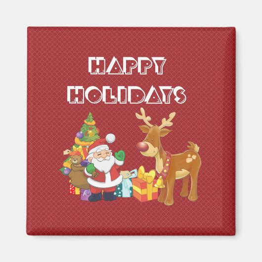 サンタ&トナカイとハッピーホリデー マグネット (正面)