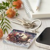 サンタ/トナカイのスチームパンクのクリスマス/冬 キーホルダー (正面右)