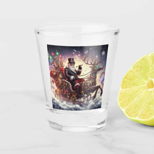 サンタ/トナカイのスチームパンクのクリスマス/冬 ショットグラス (正面)