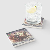 サンタ/トナカイのスチームパンクのクリスマス/冬 ストーンコースター (横)