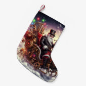 サンタ/トナカイのスチームパンクのクリスマス/冬 スモールクリスマスストッキング (正面 (吊り時))