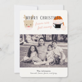 サンタ&トナカイのマスクホワイトクリスマスフォトカード シーズンカード