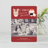 サンタ&トナカイのマスク赤クリスマスフォトカード シーズンカード (スタンド正面)