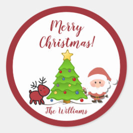 サンタ&トナカイのメリークリスマスラウンドスティッカー ラウンドシール