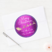 サンタ・トナカイの夕暮れピンクからメリークリスマス ラウンドシール (封筒)