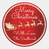 サンタ・トナカイの夕暮れ赤からメリークリスマス ラウンドシール (正面)