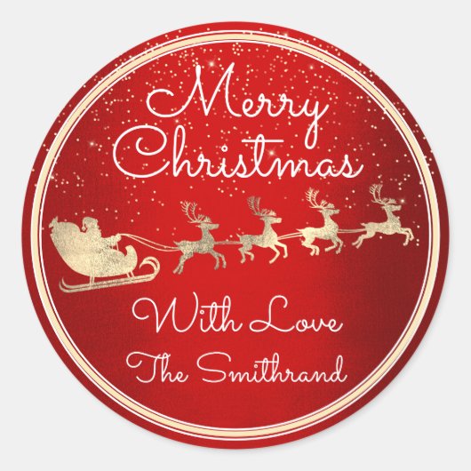 サンタ・トナカイの夕暮れ赤からメリークリスマス ラウンドシール (正面)