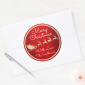 サンタ・トナカイの夕暮れ赤からメリークリスマス ラウンドシール (封筒)