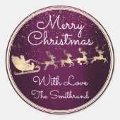 サンタ・トナカイの薄紫色からメリークリスマス ラウンドシール (正面)