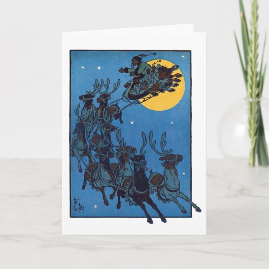 サンタ&トナカイレトロヴィンテージホリデークリスマス シーズンカード (正面)