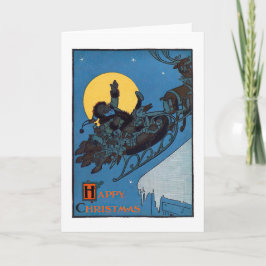 サンタ&トナカイレトロヴィンテージホリデークリスマス シーズンカード