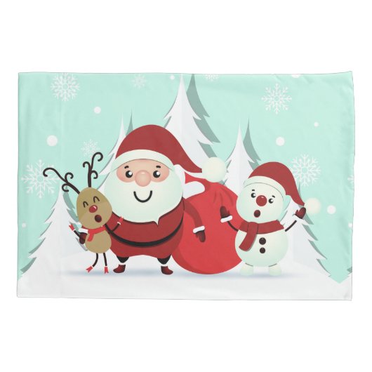 サンタ、トナカイ及び雪だるまの枕カバー 枕カバー (裏面)