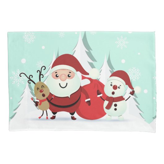 サンタ、トナカイ及び雪だるまの枕カバー 枕カバー (正面)