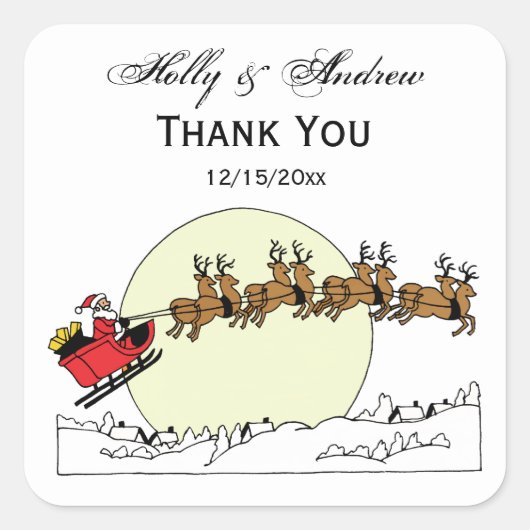 サンタ・トナカイ雪の上に覆われた町Lt Moon スクエアシール (正面)