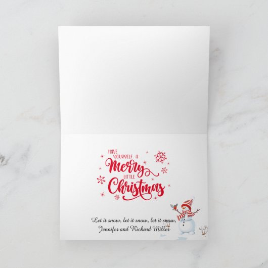 サンタ・トナカイ雪の松の木の名前を追加ホリデイ シーズンカード (内部)