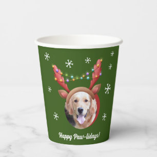 サンタ・トナカイ・アントラー・ハット付き犬のクリスマスフォト 紙コップ