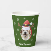 サンタ・トナカイ・アントラー・ハット付き犬のクリスマスフォト 紙コップ (正面)
