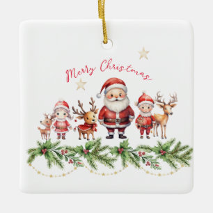 サンタ、トナカイ、キッズクリスマスオーナメント:かわいい セラミックオーナメント