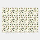 サンタ、トナカイ、ギフトと可愛いクリスマスパターン ラッピングペーパーシート (正面)