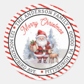 サンタ | トナカイ クリスマス サークル 戻り先住所 ラウンドシール (正面)