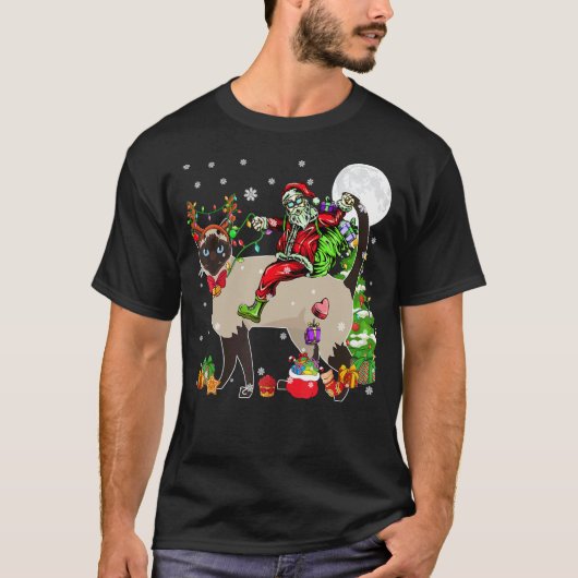 サンタ+トナカイ+シャム猫+クリスマスツリー L Tシャツ (正面)