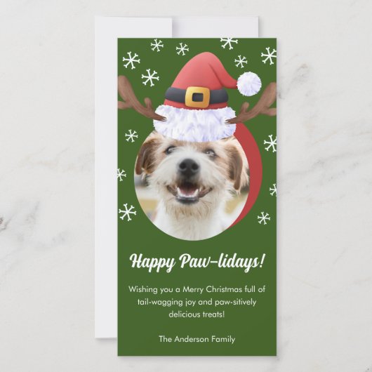 サンタ・トナカイ・ハット・デジタルと犬のクリスマスフォト シーズンカード (正面)