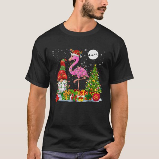 サンタ+トナカイ+フラミンゴ+クリスマス+ノーム+クリスマス Tシャツ (正面)