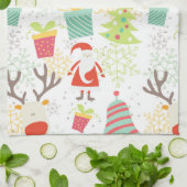 サンタ、トナカイ、ベル、クリスマスツリーキッチン キッチンタオル (折り畳み)
