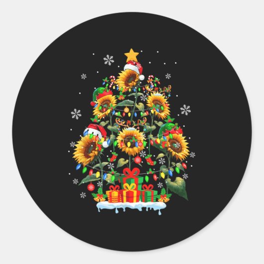 サンタ トナカイ 妖精 ヒマワリ クリスマスツリーの花 ラウンドシール (正面)