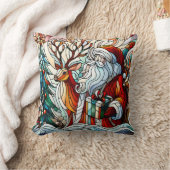 サンタ、トナカイ、木のプレゼント クッション (ブランケット)