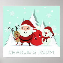 サンタ・トナカイ&雪だるまカスタム文字ポスター ポスター