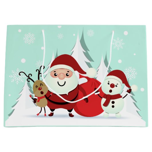 サンタ、トナカイ&雪だるま大クリスマス抱き枕 ラージペーパーバッグ (正面)