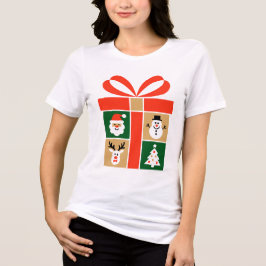 サンタ、トナカイ、雪だるま、ツリーのデザイン トライブレンドTシャツ