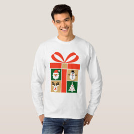サンタ、トナカイ、雪だるま、ツリーのデザイン Tシャツ