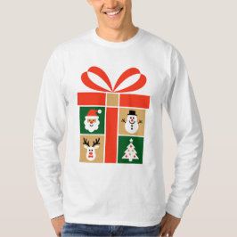 サンタ、トナカイ、雪だるま、ツリーのデザイン Tシャツ