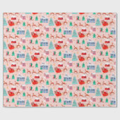 サンタ&トナディースピンククリスマスノルディックビレッジ ラッピングペーパー (フラット)