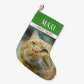 サンタ・トリート猫の写真パーソナライズされた スモールクリスマスストッキング (正面 (吊り時))