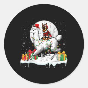サンタ・ドイツのシェパード乗馬ラマのクリスマスオーナー ラウンドシール