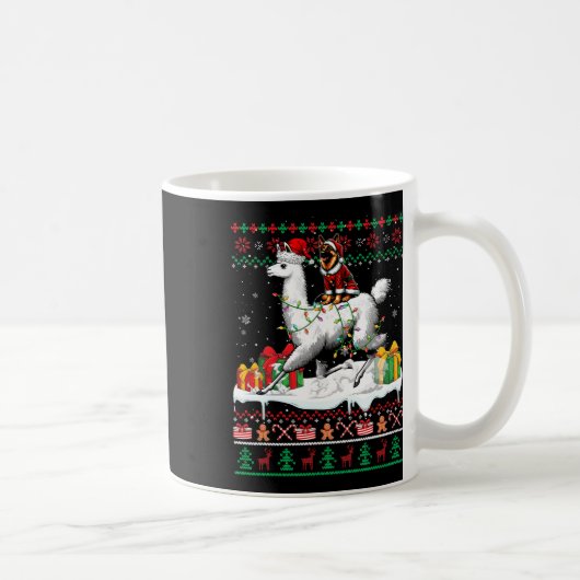 サンタ・ドイツの羊飼いがラマに乗るクリスマス汗 コーヒーマグカップ (右)