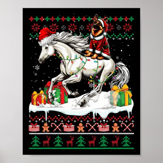 サンタ・ドイツの羊飼い乗馬クリスマス汗 ポスター (正面)
