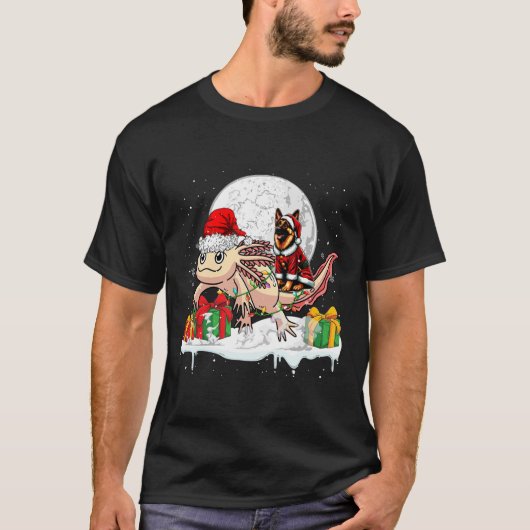 サンタ・ドイツの羊飼い乗馬Axolotlクリスマスオウン Tシャツ (正面)