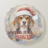 サンタ・ドッグの水色を待っているビーグル・クリスマス ラウンドクッション (裏面)