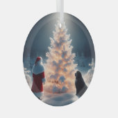 サンタ、ニューフ、ツリー白熱［赤熱］光を放つクリスマス ガラスオーナメント (正面右)