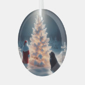 サンタ、ニューフ、ツリー白熱［赤熱］光を放つクリスマス ガラスオーナメント (正面左)