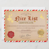 サンタ・ニース・リスト・クリスマス証明書 招待状 (正面)