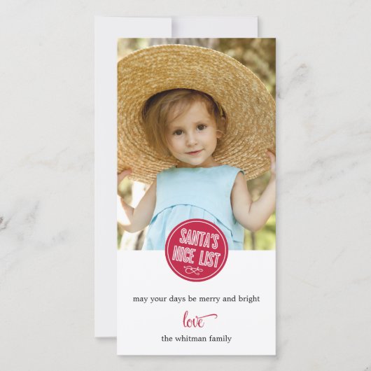 サンタ・ニース・リスト・ホリデー・フォト・カード シーズンカード (正面)