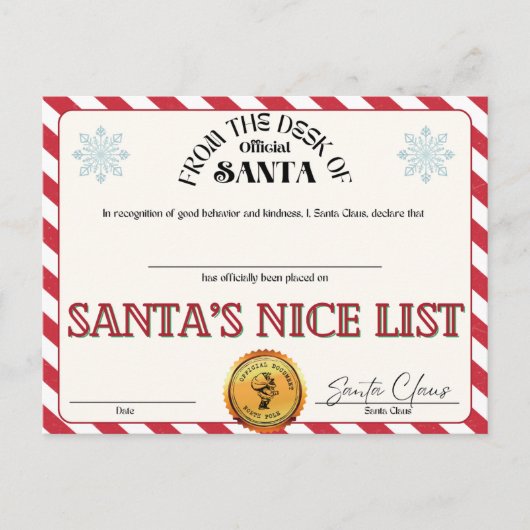 サンタ・ニース・リスト ポストカード (正面)