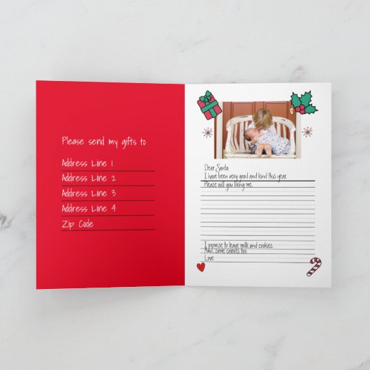 サンタ・ノースポールへの手紙配信の子供の写真 カード (内部)