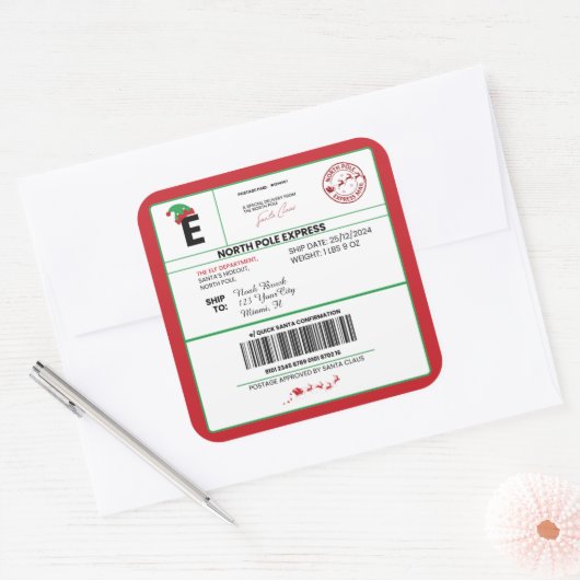 サンタ・ノース・ポール・デリバリーからのクリスマスメール、 スクエアシール (封筒)